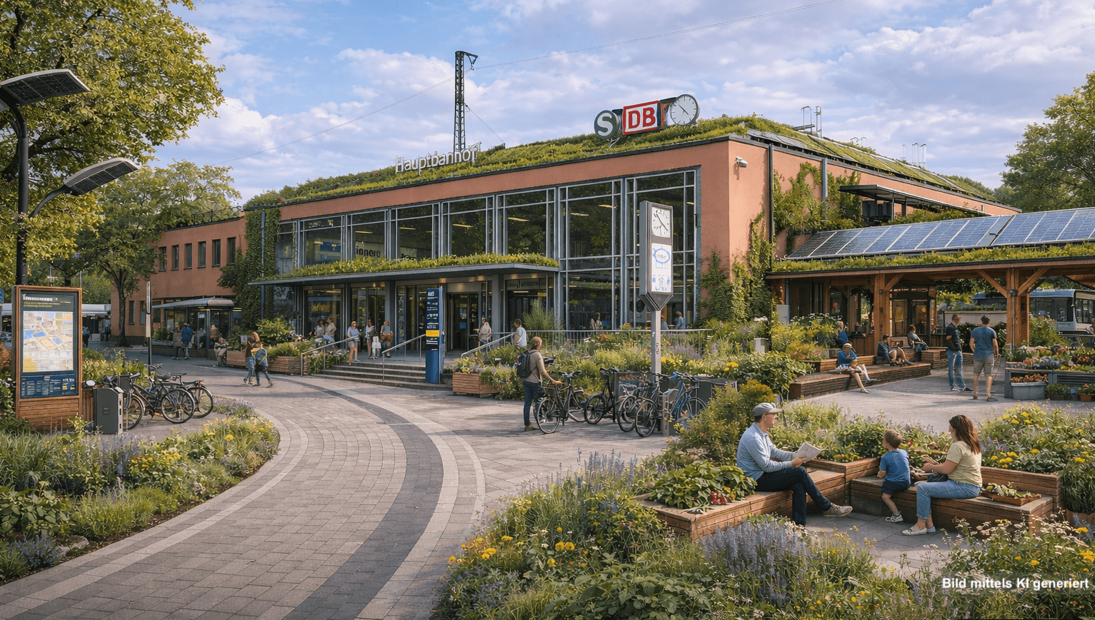 Bild des Solinger Hauptbahnhofs mit mehr Grün und besserer Aufenthaltsqualität durch Nachhaltigkeit